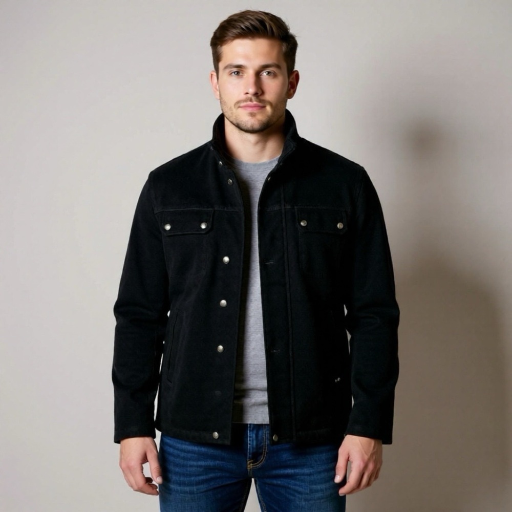 Levis Vintage Trucker Jacket Fleece Men Large Black Mock Neck Full Zip Snap Butt